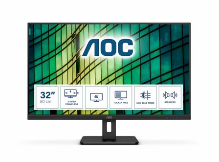 AOC E2 U32E2N LED display 80 cm (31.5&quot;) 3840 x 2160 Pixels 4K Ultra HD Zwart