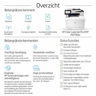 HP Color LaserJet Pro MFP M479fdw, Printen, kopi&euml;ren, scannen, fax, e-mail, Scannen naar e-mail/pdf; Dubbelzijdig printen; ADF voor 50 vel ongekruld