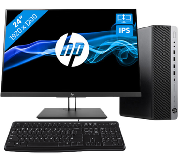 HP Core i7 9700 16GB 256GB SSD Windows 11 Pro desktop + 24&quot; IPS